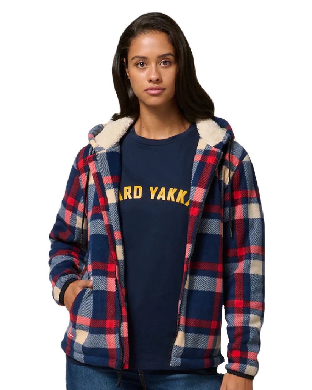 Multi Coloured Hard Yakka Womens Check Zoodie on White Background
