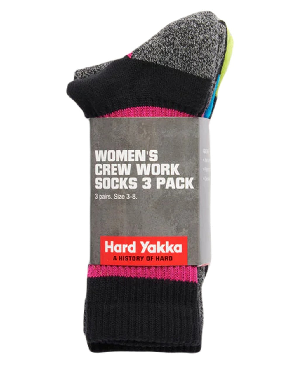 Multi Coloured Hard Yakka Womens Crew Multi Pack Work Socks on White Background