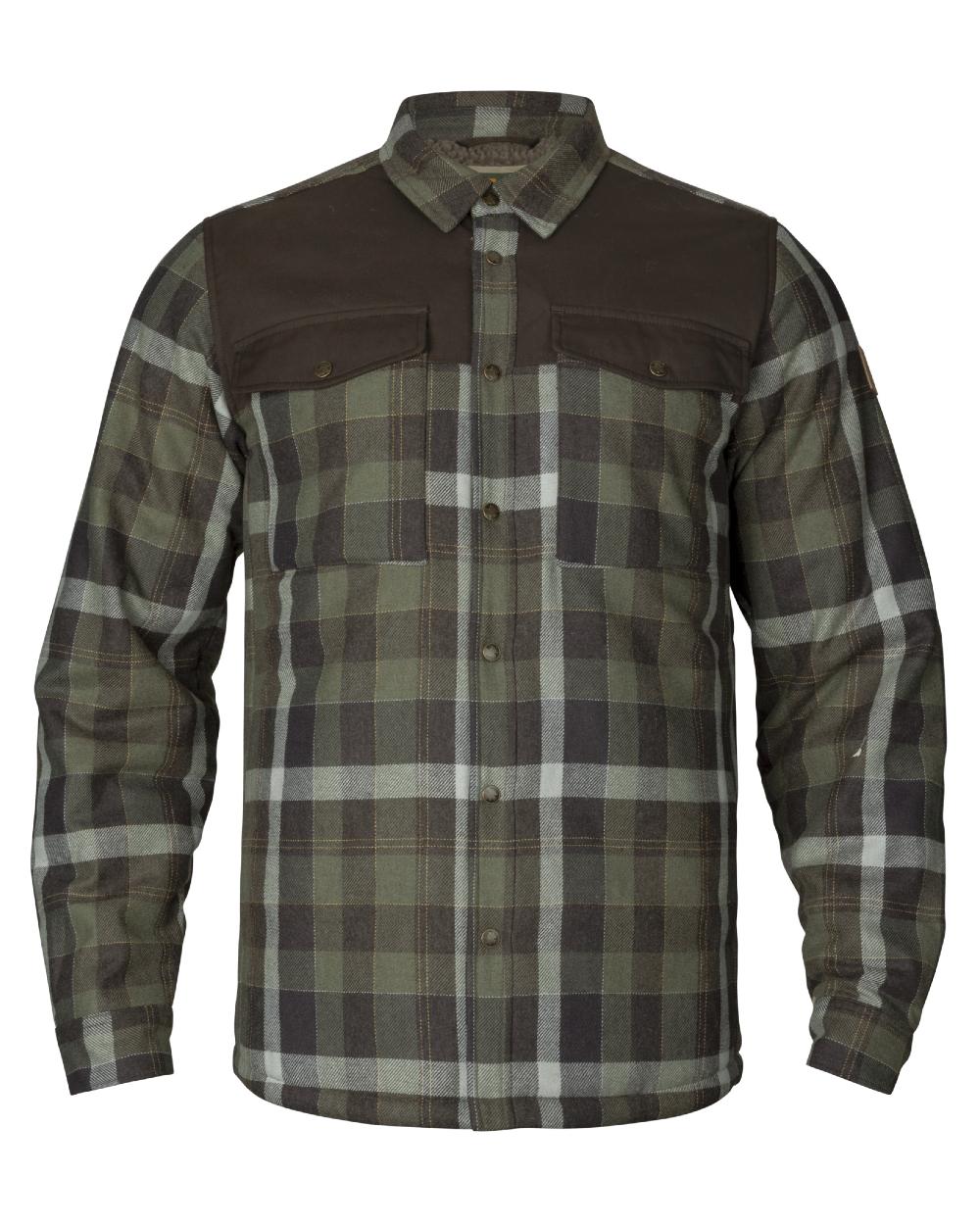 Willow Green Phantom Coloured Harkila Asmund Insulated Wool Shirt Jacket On A White Background 