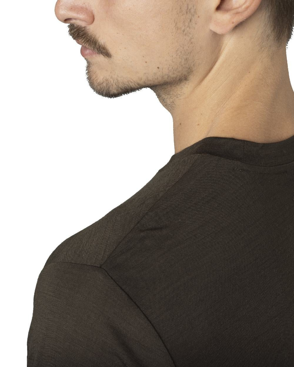 Shadow Brown Coloured Harkila Base All Season Long Sleeve T-Shirt On A White Background 