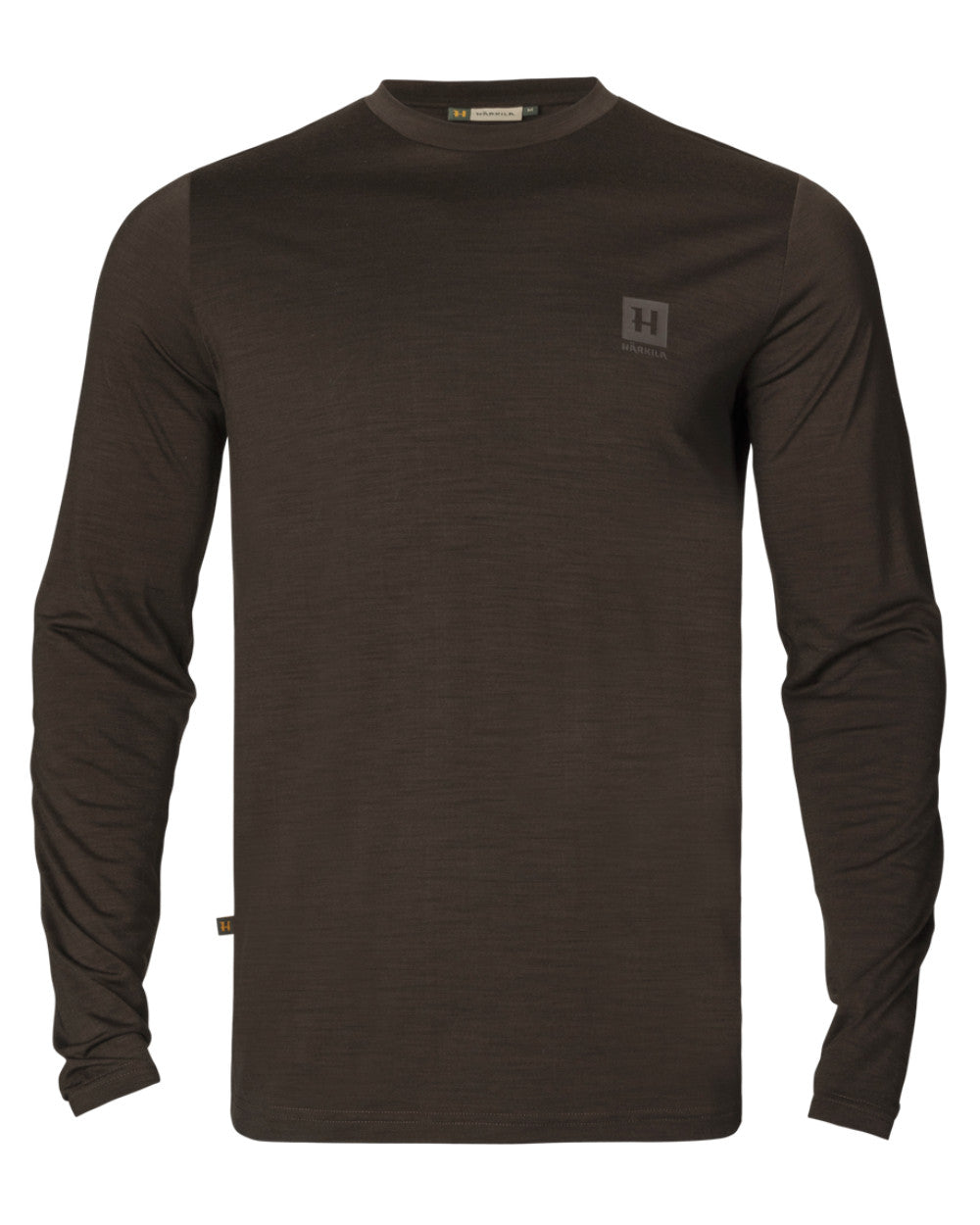 Shadow Brown Coloured Harkila Base All Season Long Sleeve T-Shirt On A White Background 