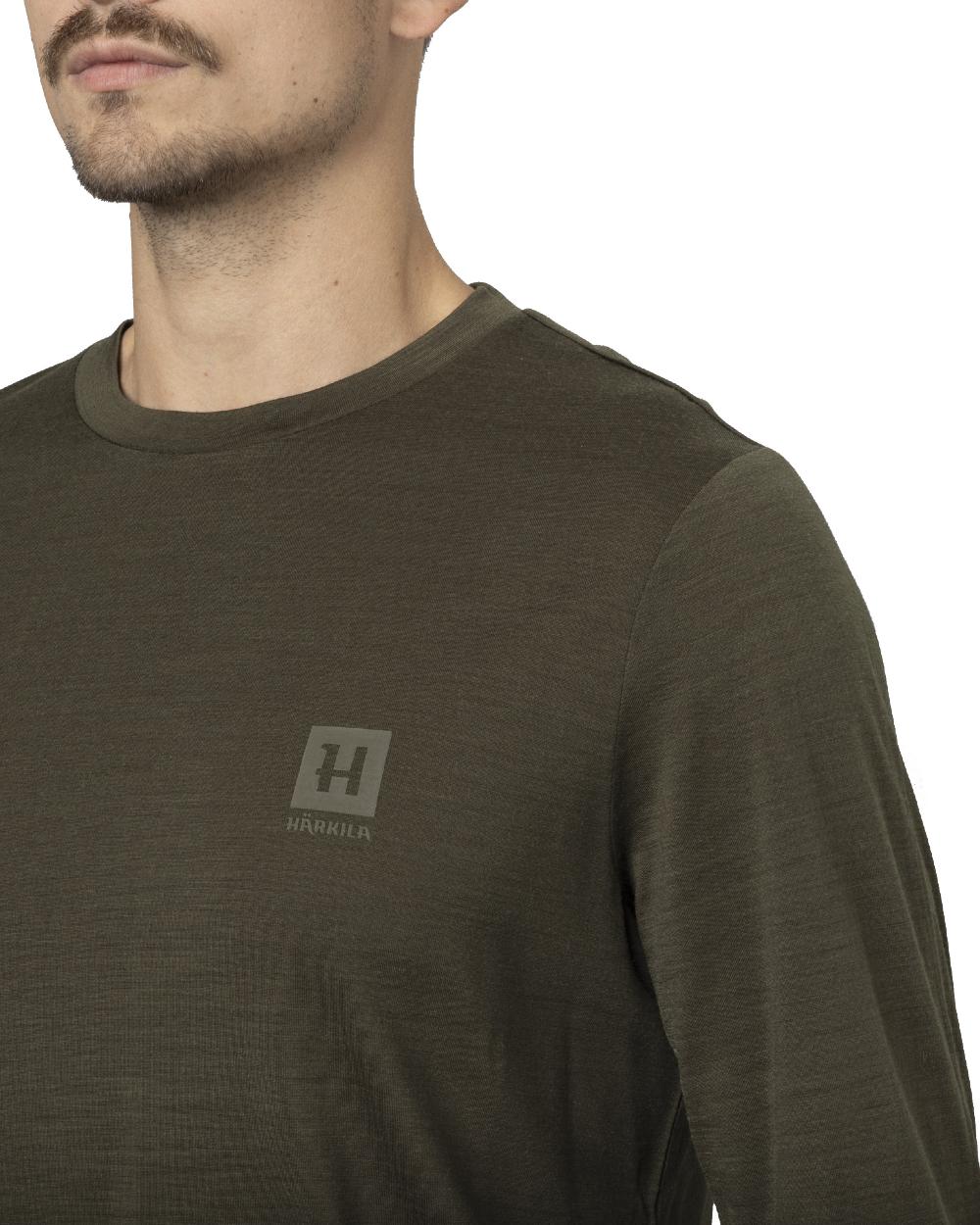 Willow Green Coloured Harkila Base All Season Long Sleeve T-Shirt On A White Background 