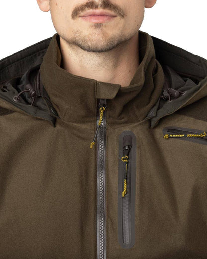 Hunting Green Shadow Brown Coloured Harkila Forest Hunter GTX Jacket On A White Background