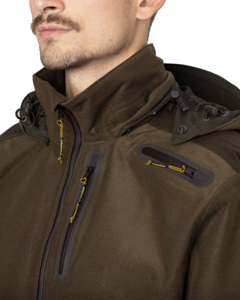 Hunting Green Shadow Brown Coloured Harkila Forest Hunter GTX Jacket On A White Background