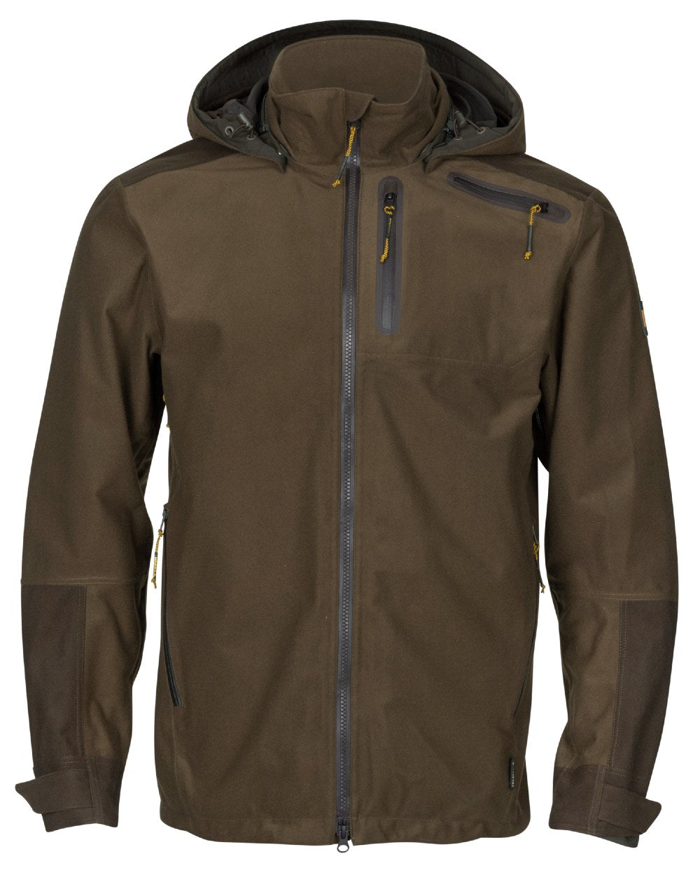 Hunting Green Shadow Brown Coloured Harkila Forest Hunter GTX Jacket On A White Background