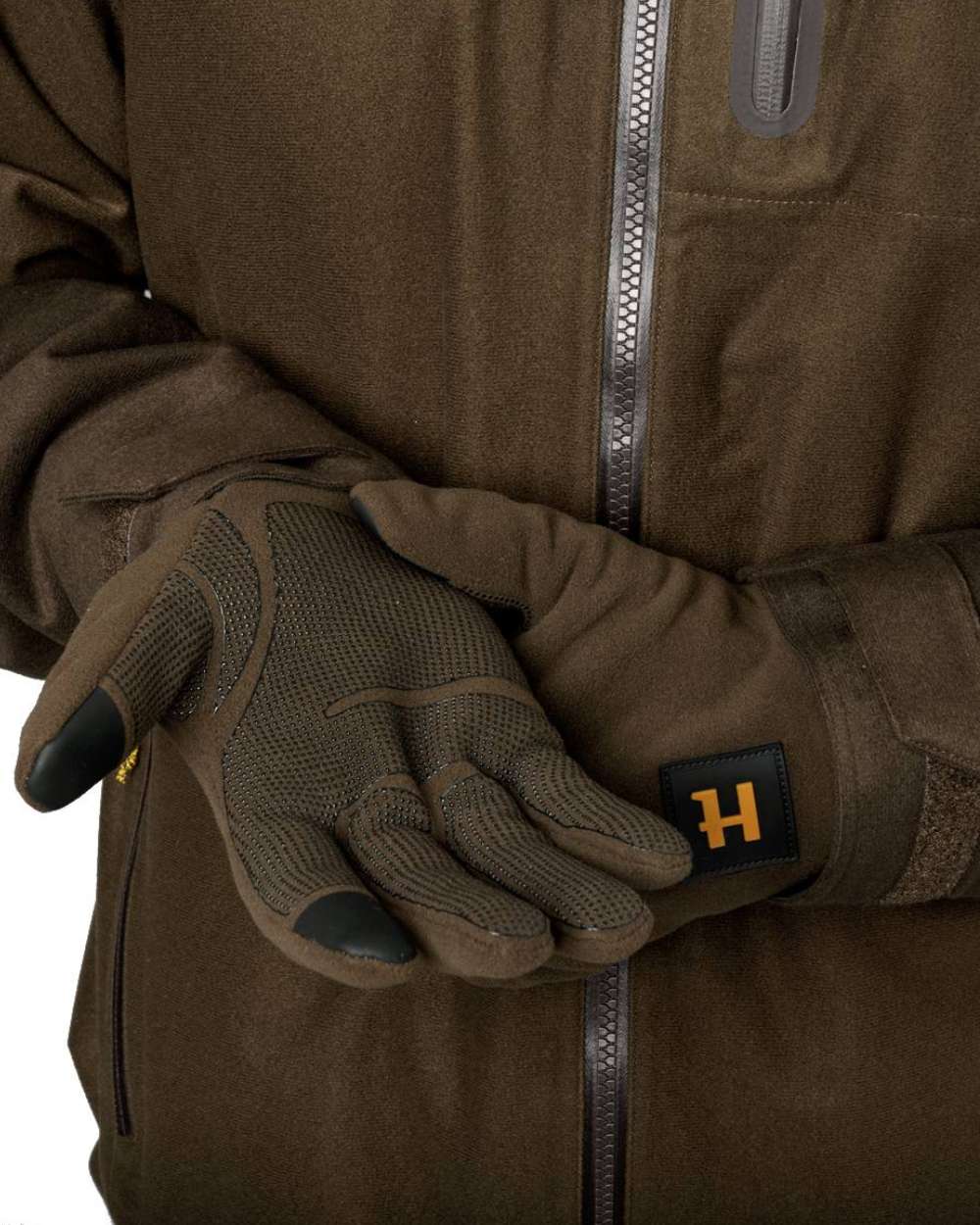 Hunting Green Shadow Brown Coloured Harkila Forest Hunter WSP Gloves On A White Background