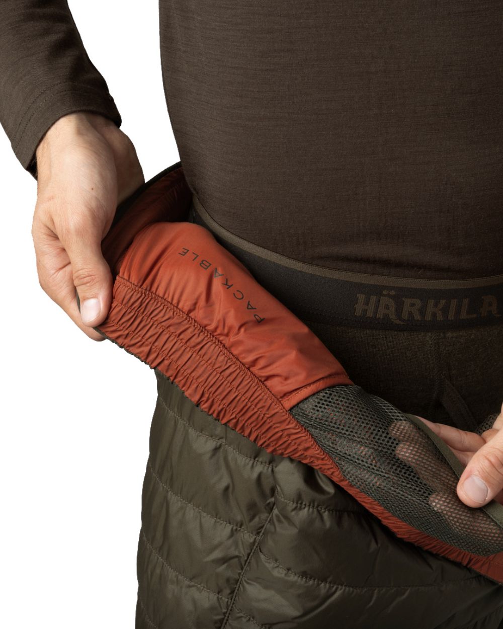 Willow Green Coloured Harkila Logmar Insulated Packable Knee Breeches on white background 