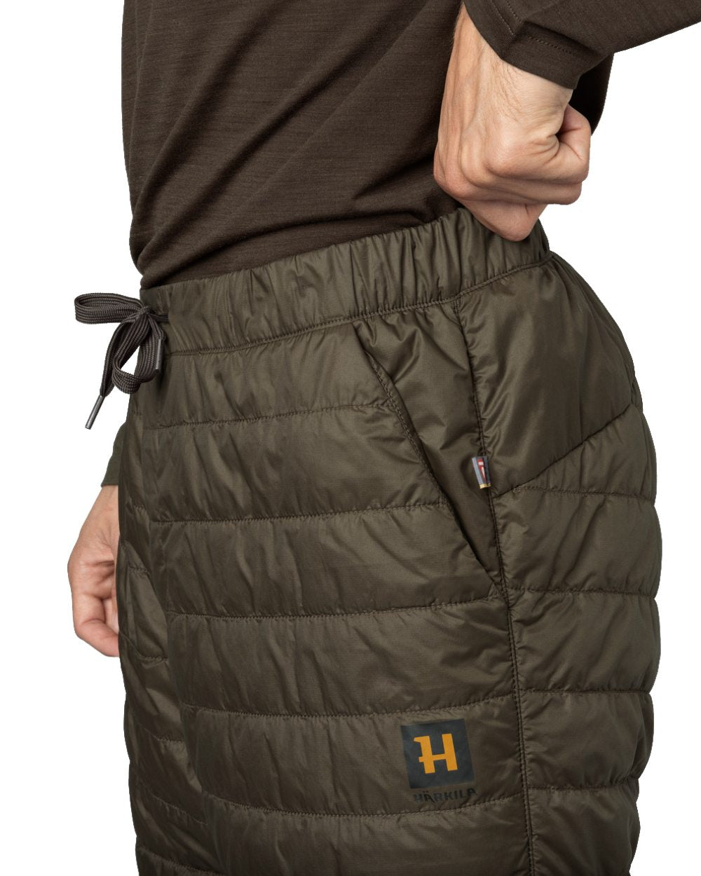Willow Green Coloured Harkila Logmar Insulated Packable Knee Breeches on white background 