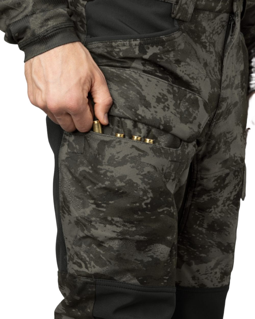 Axis Black Black Coloured Harkila NOCTYX Camo Silent Trousers On A White Background