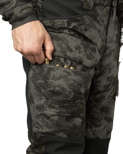 Axis Black Black Coloured Harkila NOCTYX Camo Silent Trousers On A White Background