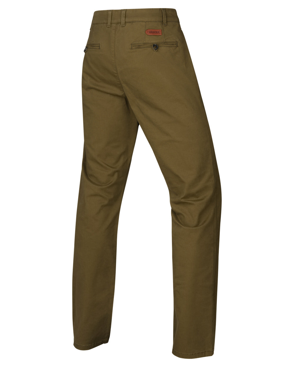 Olive Coloured Harkila Norberg Chinos on white background 