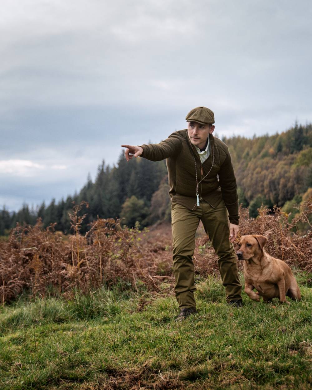 Willow Green Coloured Harkila Sandhem Pro Insulated Cardigan On A Mountain Background