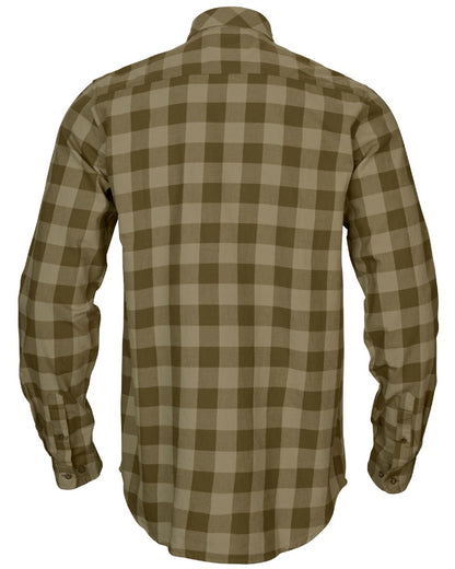 Dark Olive Check Coloured Harkila Scandinavian Long Sleeve Shirt On A White Background 