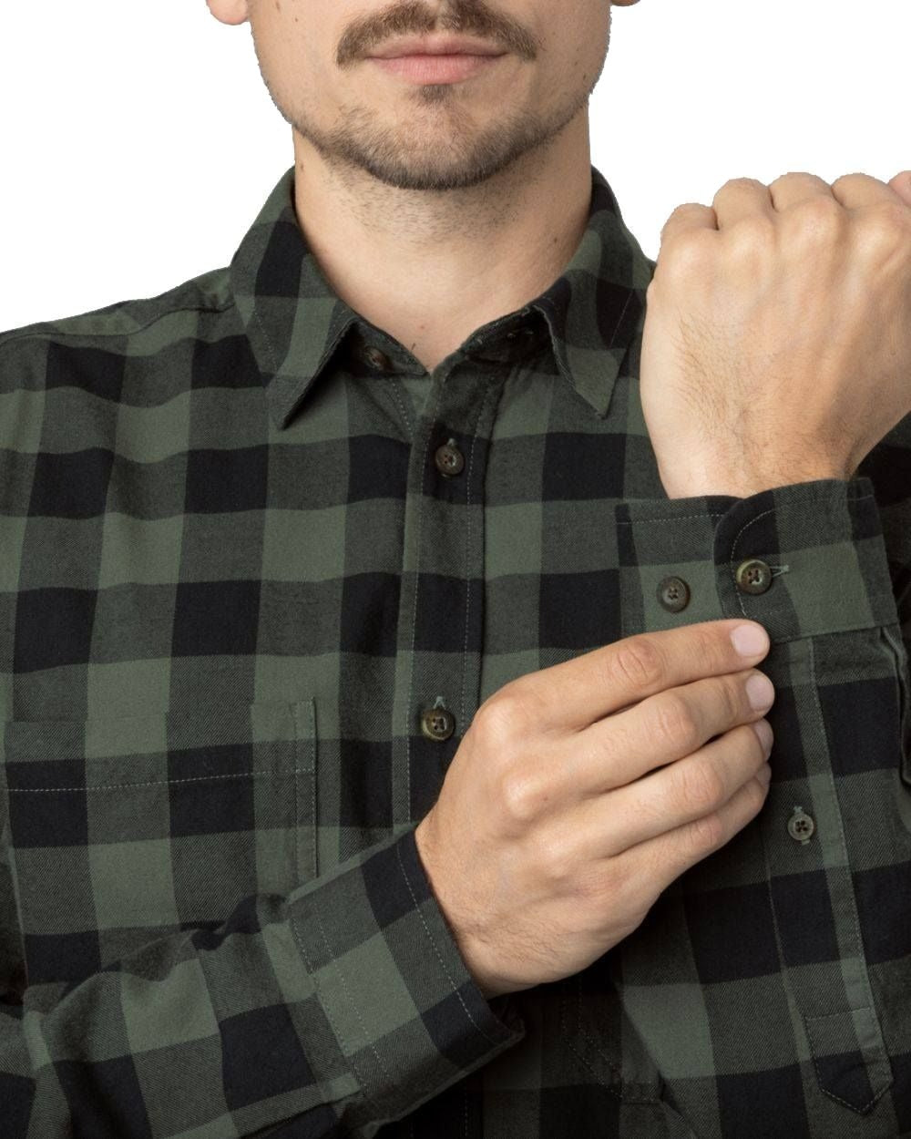 Green Check Coloured Harkila Scandinavian Long Sleeve Shirt On A White Background 