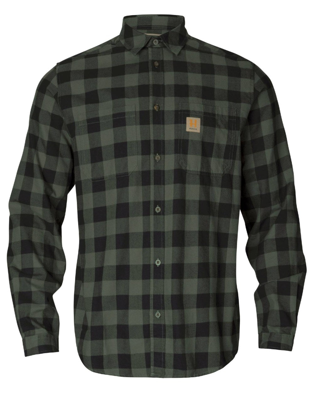 Green Check Coloured Harkila Scandinavian Long Sleeve Shirt On A White Background 