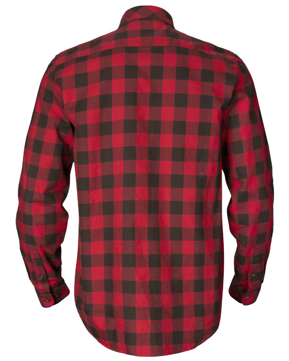 Red Check Coloured Harkila Scandinavian Long Sleeve Shirt On A White Background 