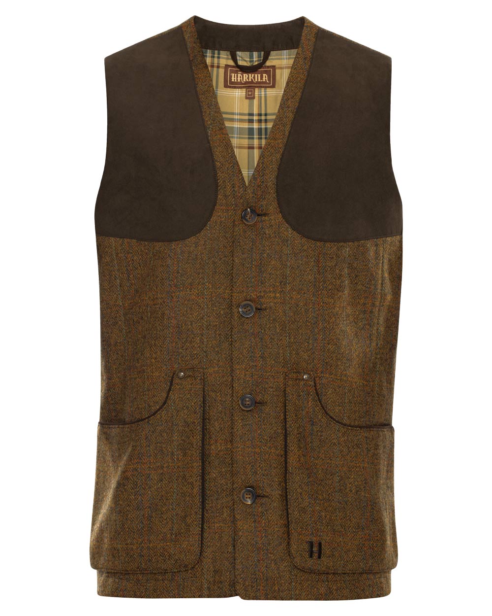 Terragon Brown coloured Harkila Stornoway 2.0 Tweed Shooting Waistcoat on White background