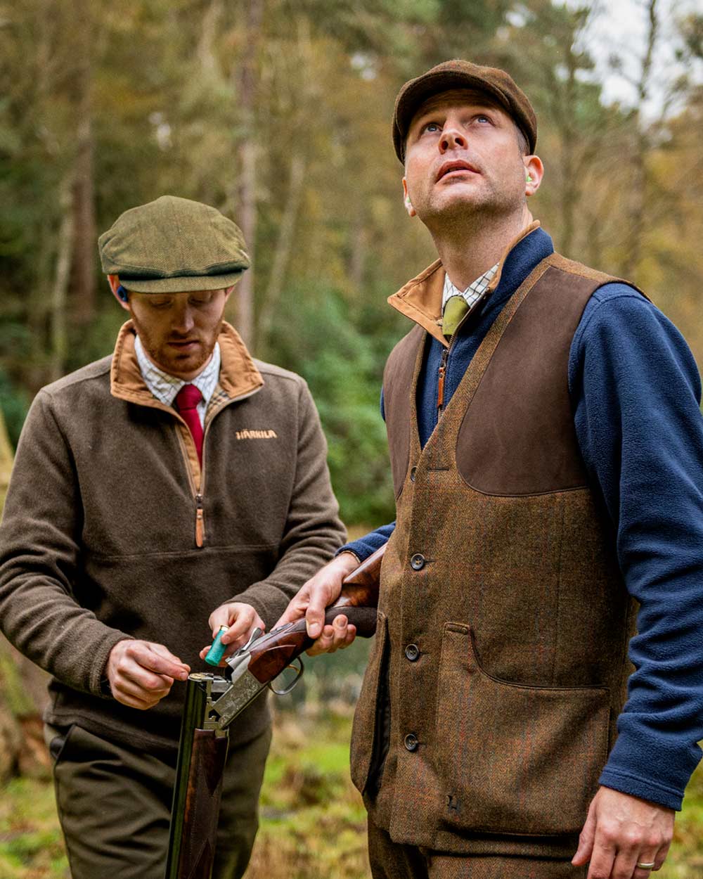 Terragon Brown coloured Harkila Stornoway 2.0 Tweed Shooting Waistcoat on Forest background