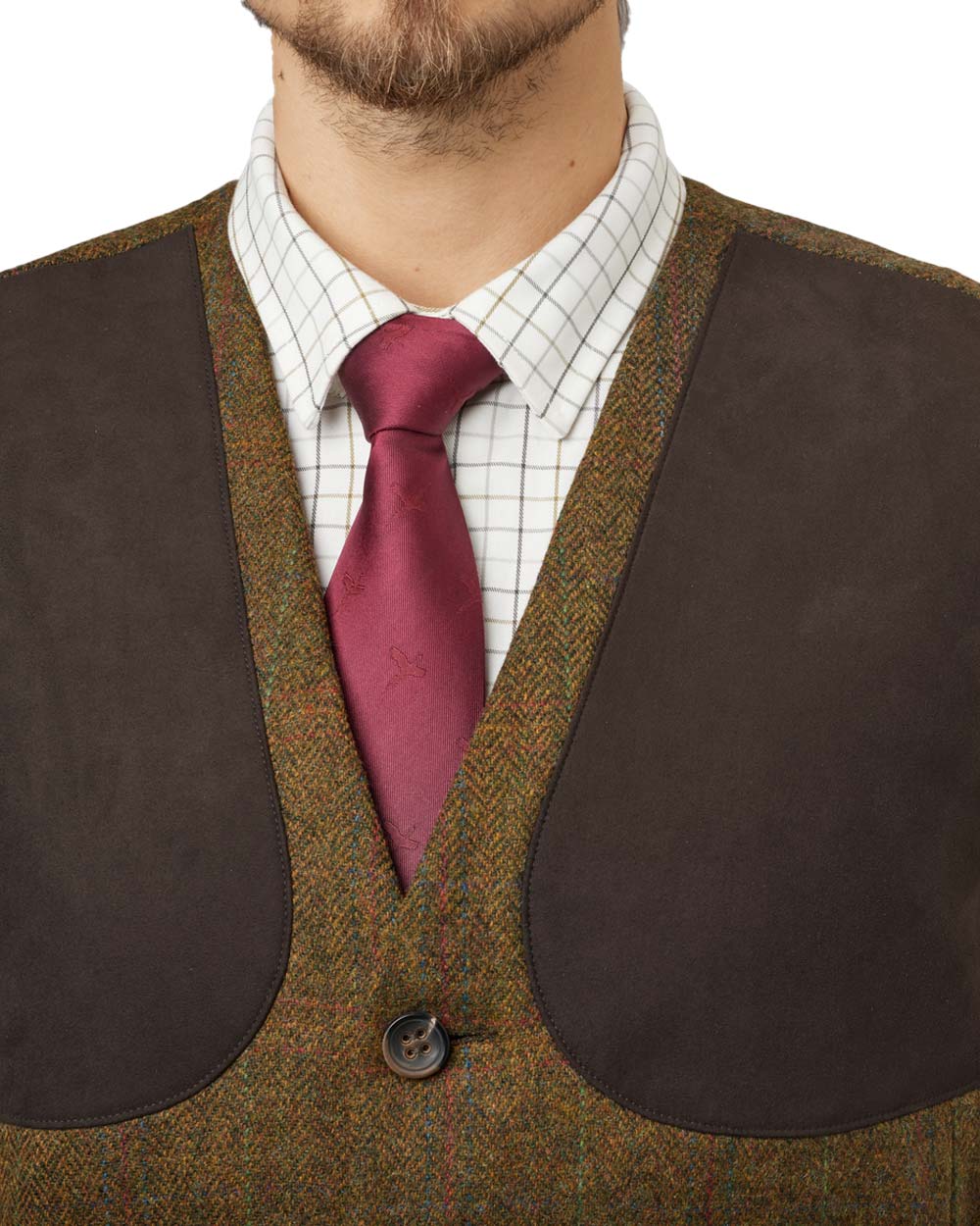 Terragon Brown coloured Harkila Stornoway 2.0 Tweed Shooting Waistcoat on White background