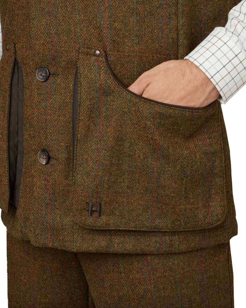 Terragon Brown coloured Harkila Stornoway 2.0 Tweed Shooting Waistcoat on White background