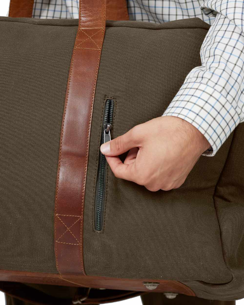 Warm Olive Coloured Harkila Weekend Bag on white background 