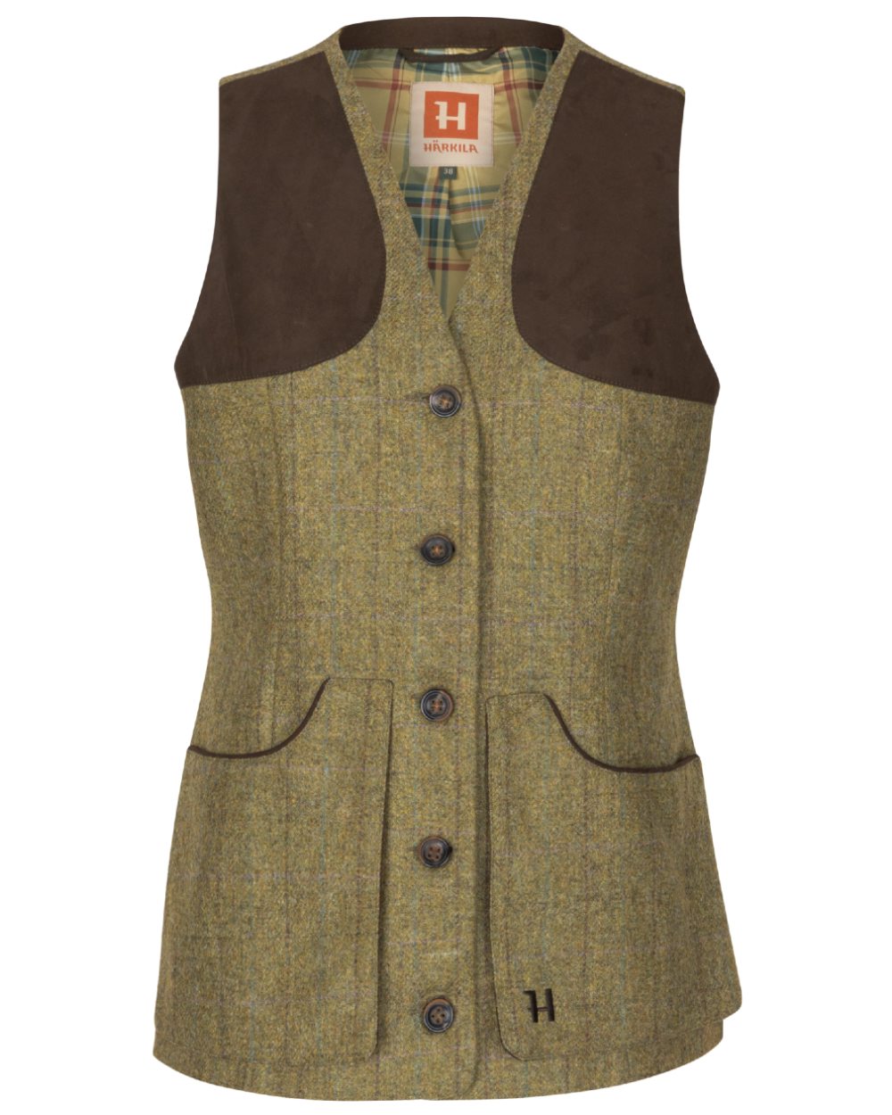 Olive Coloured Harkila Womens Jura Shooting Waistcoat On A White Background