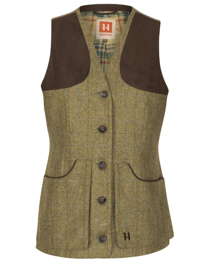 Olive Coloured Harkila Womens Jura Shooting Waistcoat On A White Background