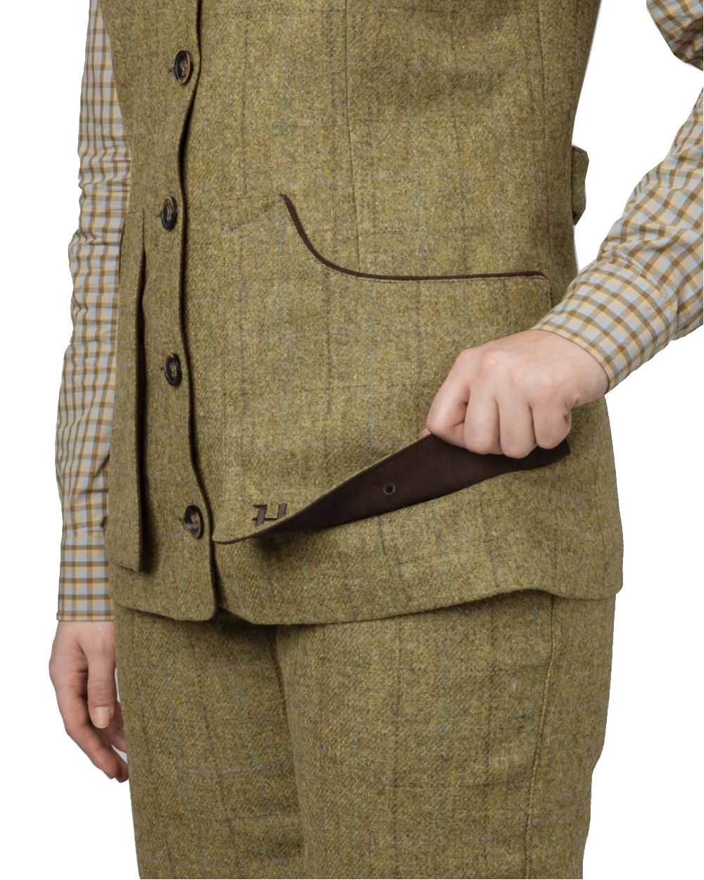 Olive Coloured Harkila Womens Jura Shooting Waistcoat On A White Background