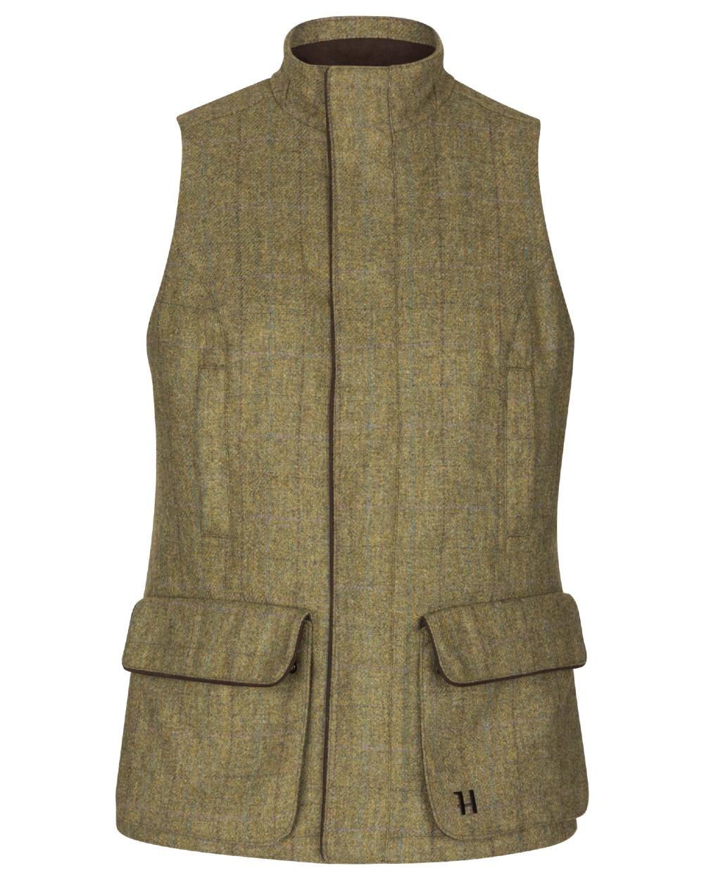 Olive Coloured Harkila Womens Jura Waistcoat On A White Background