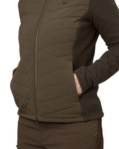 Willow Green Coloured Harkila Womens Sandhem Pro Insulated Cardigan On A White Background