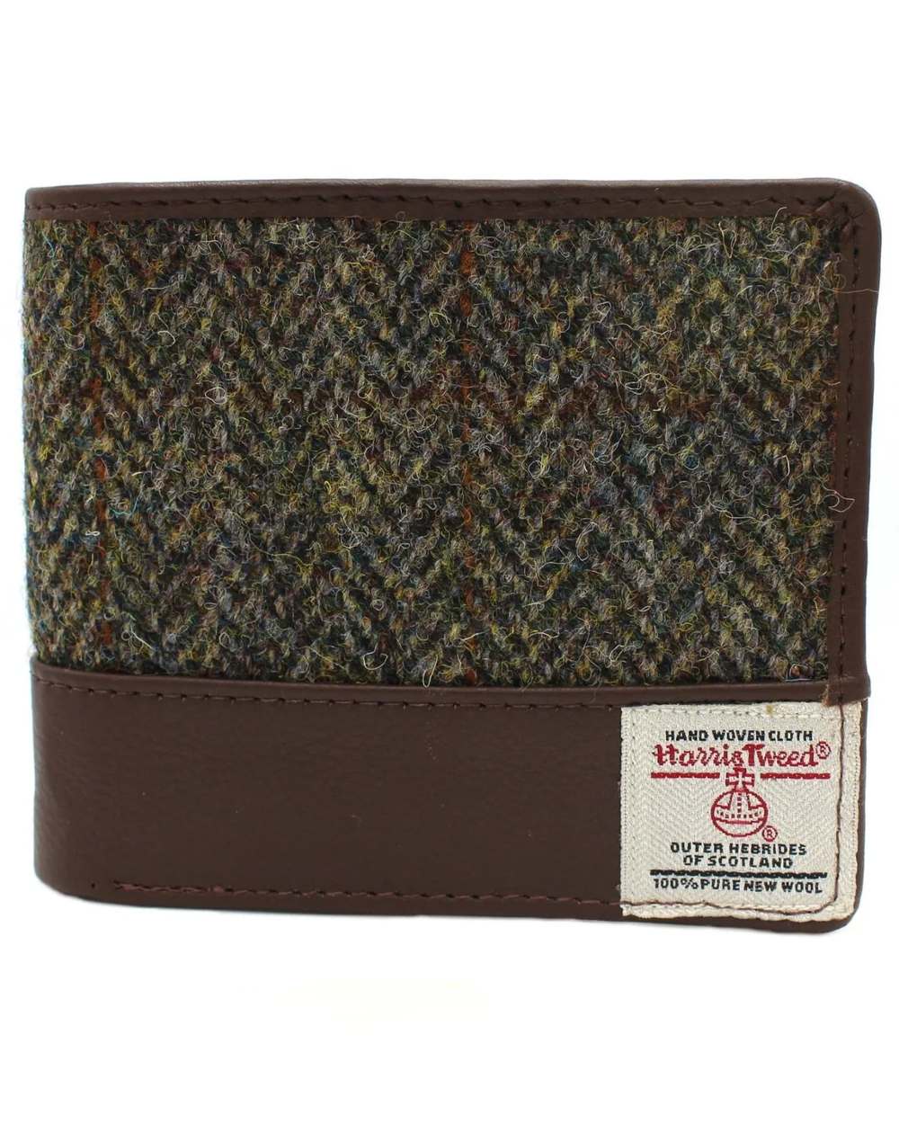 Green Brown Herringbone Coloured Heather Callum Harris Tweed Wallet On A White Background 