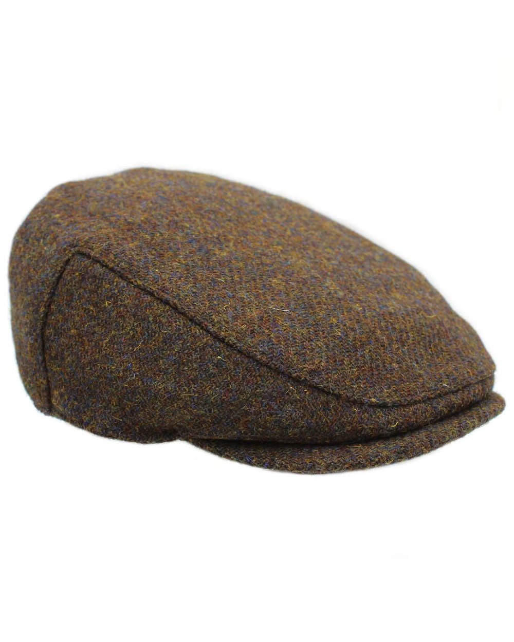 Brown Mix Coloured Heather Highland Harris Tweed Flat Cap On A White Background 