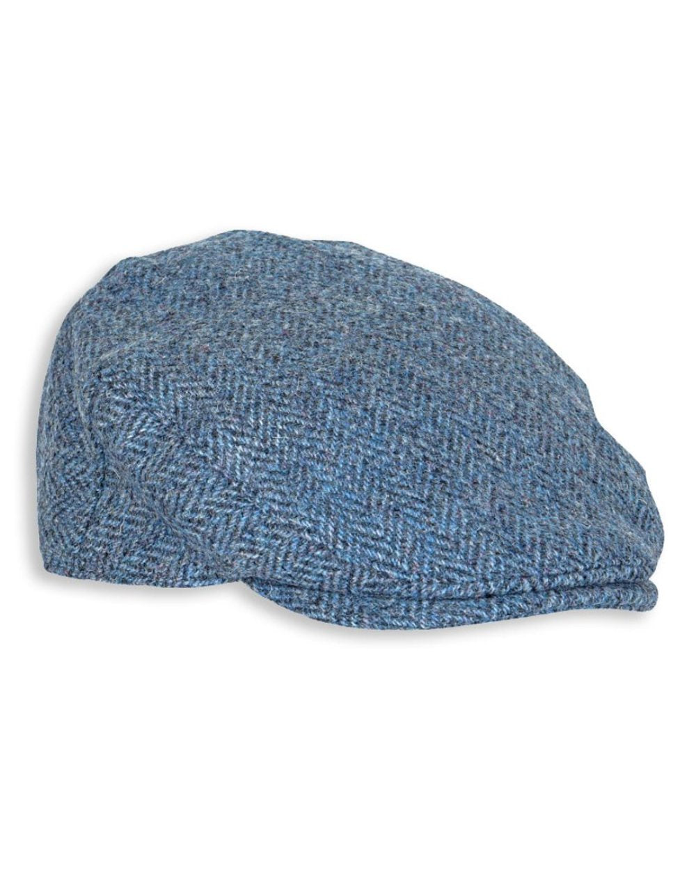 Denim Herringbone Coloured Heather Highland Harris Tweed Flat Cap On A White Background 