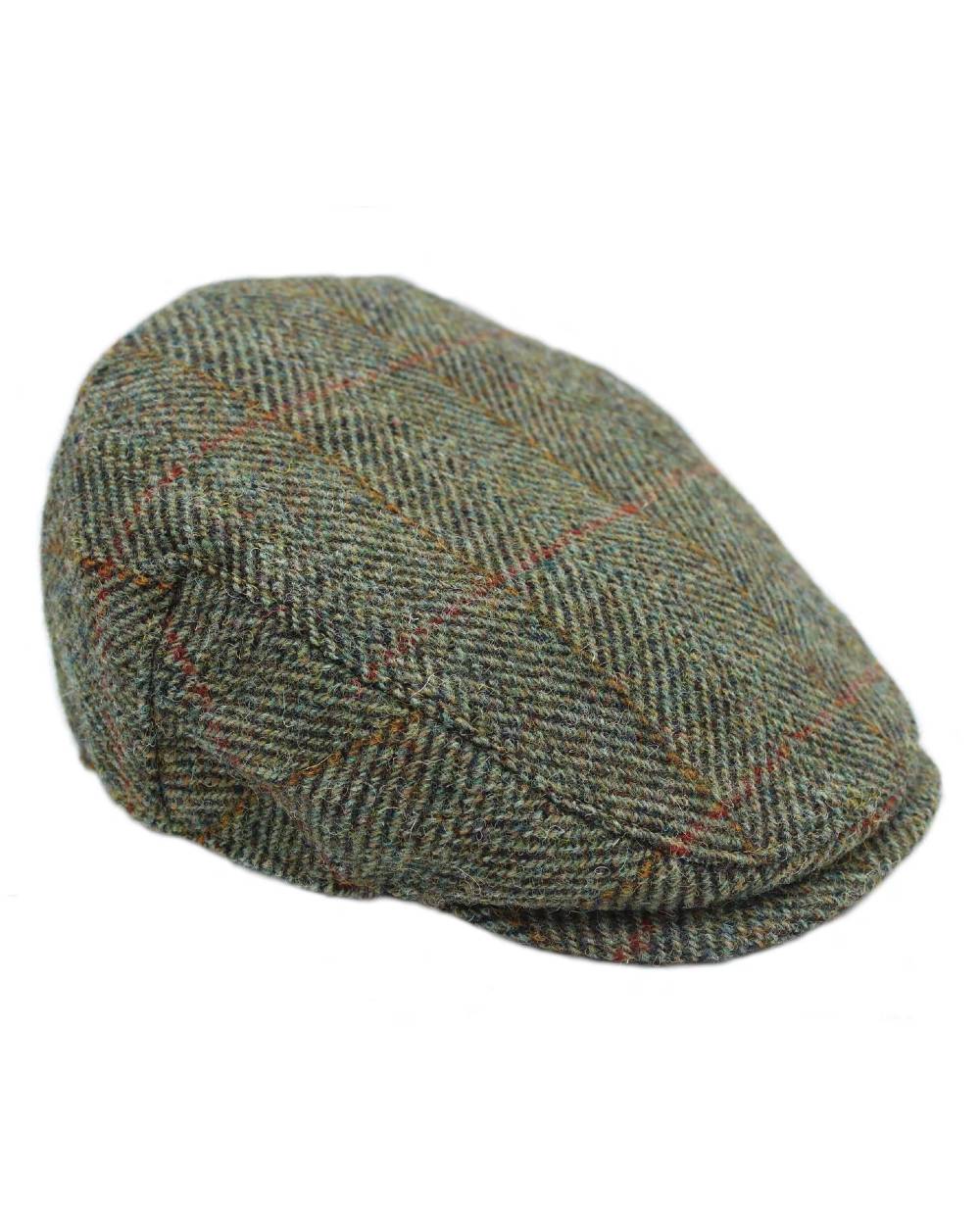 Sage Wine Gold Coloured Heather Highland Harris Tweed Flat Cap On A White Background 