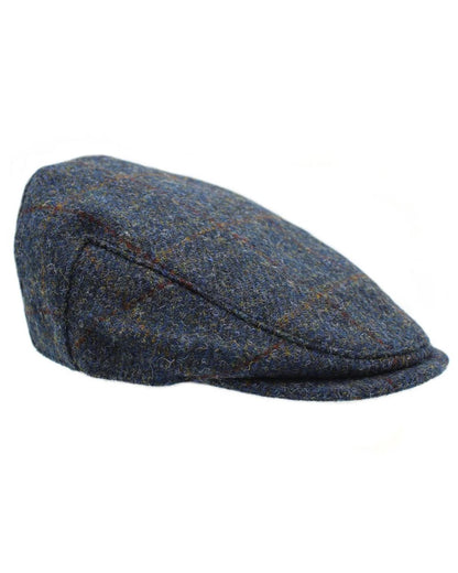 Steel Blue Check Coloured Heather Highland Harris Tweed Flat Cap On A White Background 