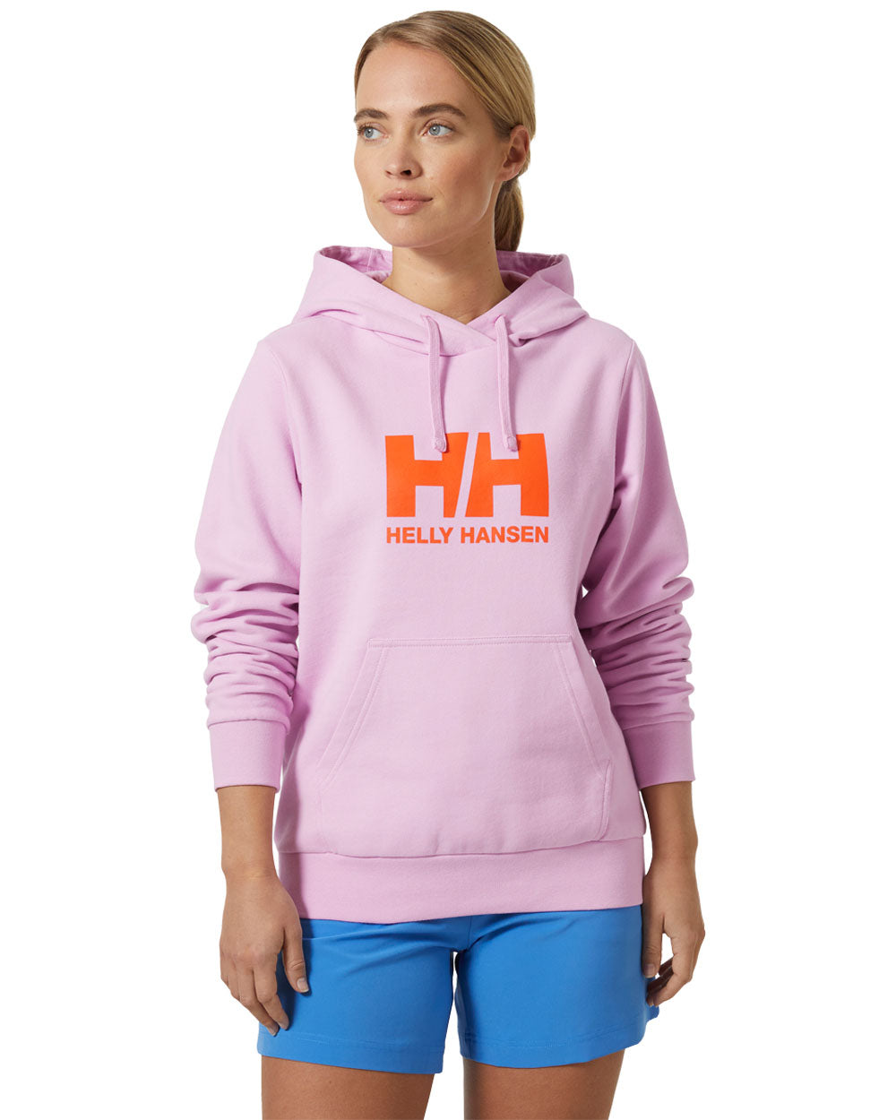 Cherry Blossom coloured Helly Hansen Womens Logo Hoodie 2.0 on White background 