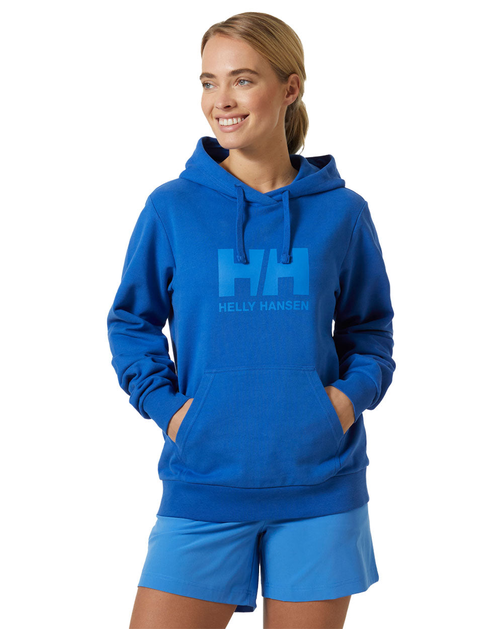 Cobalt 2.0 coloured Helly Hansen Womens Logo Hoodie 2.0 on White background 