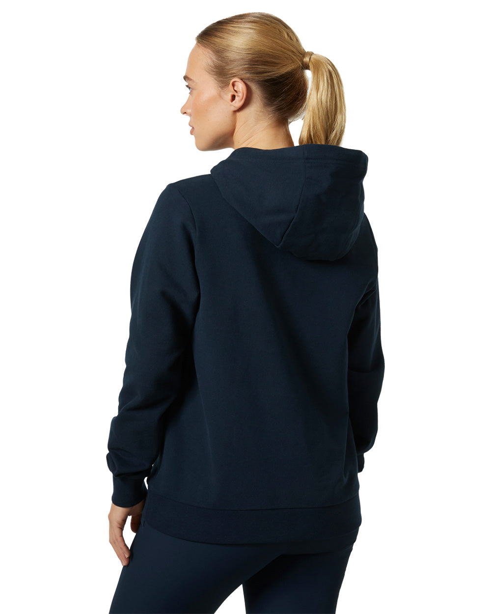 Navy coloured Helly Hansen Womens Logo Hoodie 2.0 on White background 