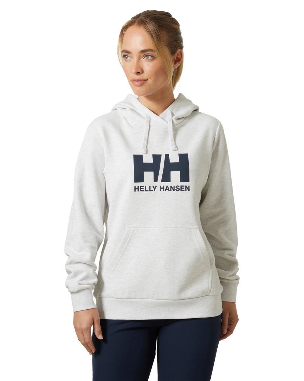 Nimbus Cloud Melange coloured Helly Hansen Womens Logo Hoodie 2.0 on White background 