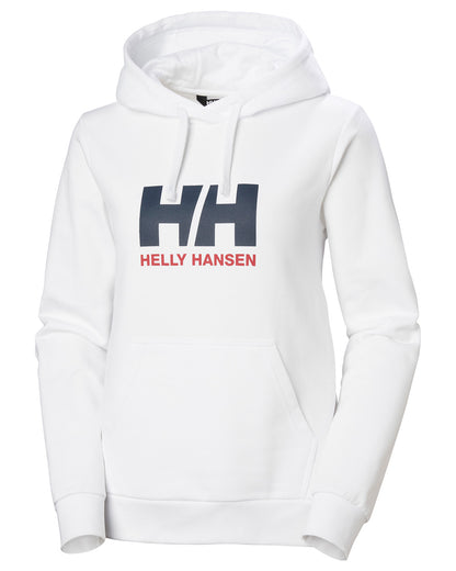 White coloured Helly Hansen Womens Logo Hoodie 2.0 on White background 