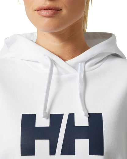 White coloured Helly Hansen Womens Logo Hoodie 2.0 on White background 