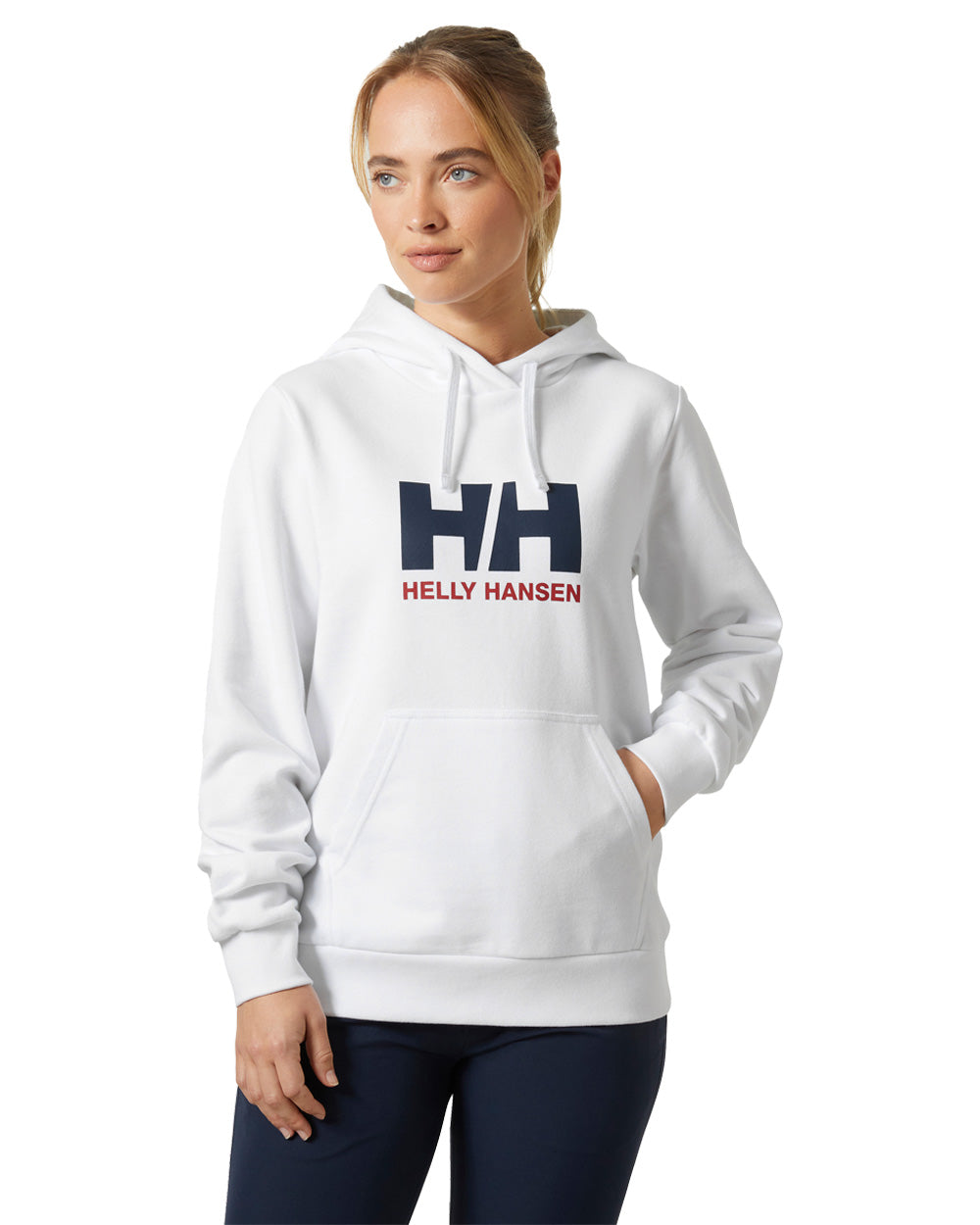 White coloured Helly Hansen Womens Logo Hoodie 2.0 on White background 