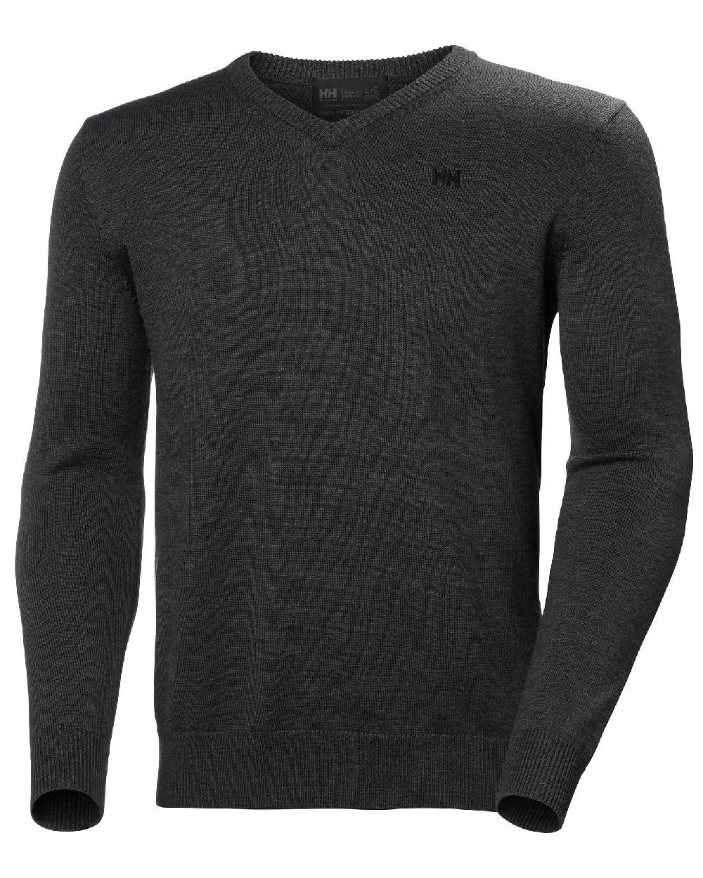 Ebony coloured Helly Hansen Mens Shore Merino Sweater on White Background 