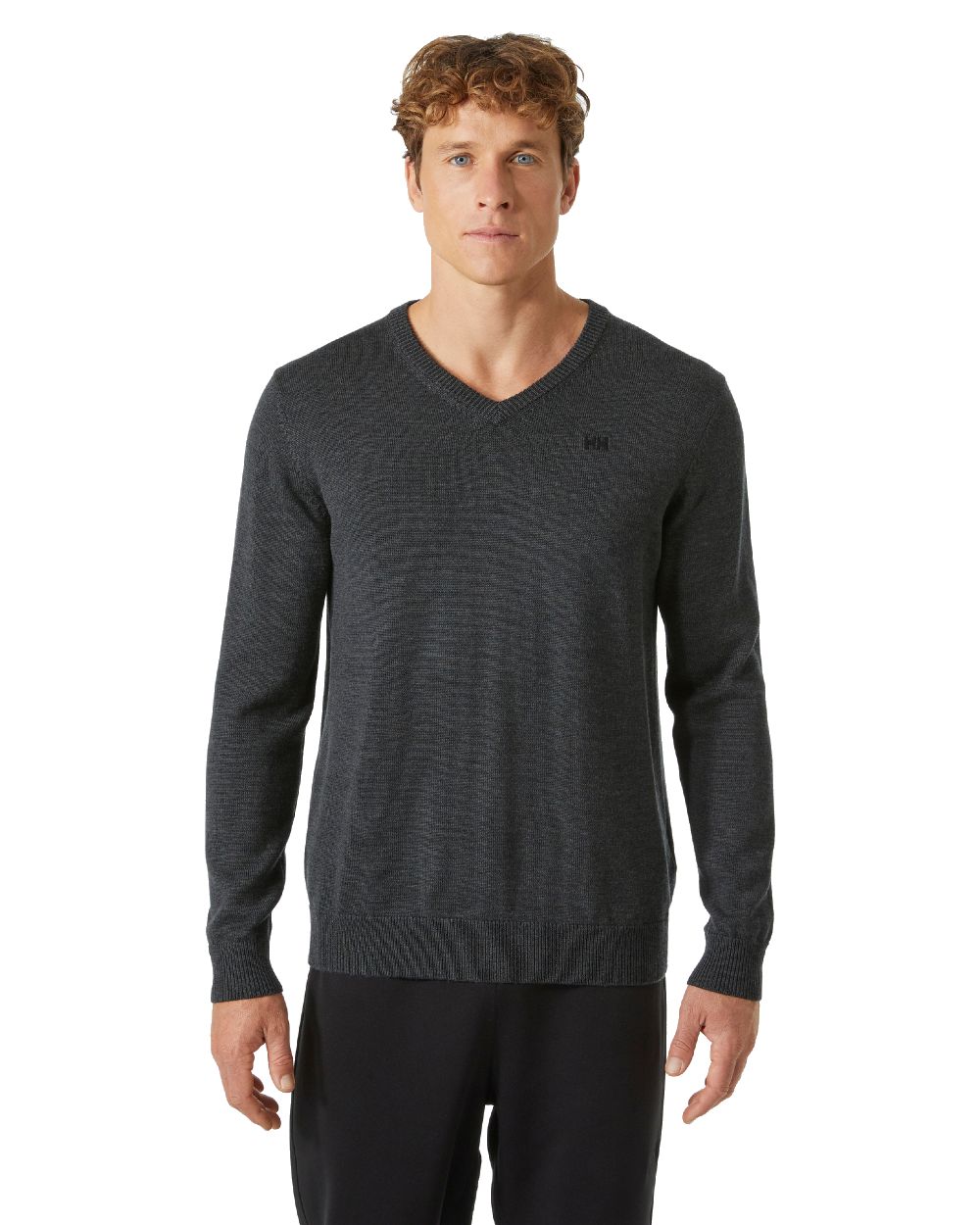 Ebony coloured Helly Hansen Mens Shore Merino Sweater on White Background 