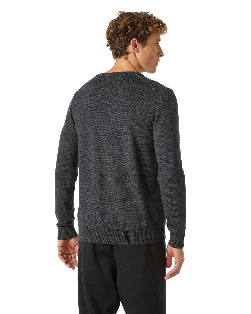 Ebony coloured Helly Hansen Mens Shore Merino Sweater on White Background 