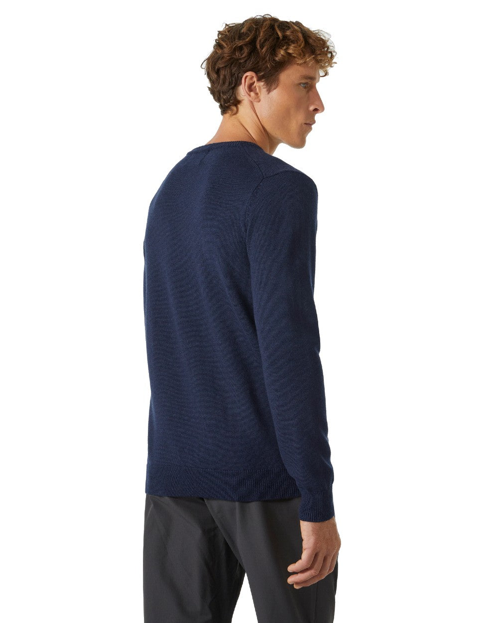 Navy coloured Helly Hansen Mens Shore Merino Sweater on White Background 