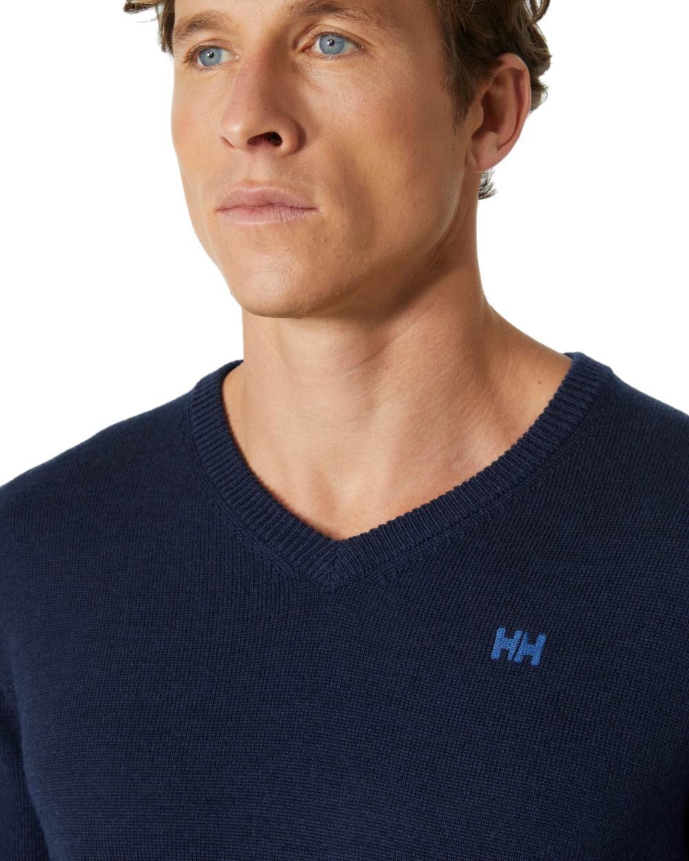 Navy coloured Helly Hansen Mens Shore Merino Sweater on White Background 