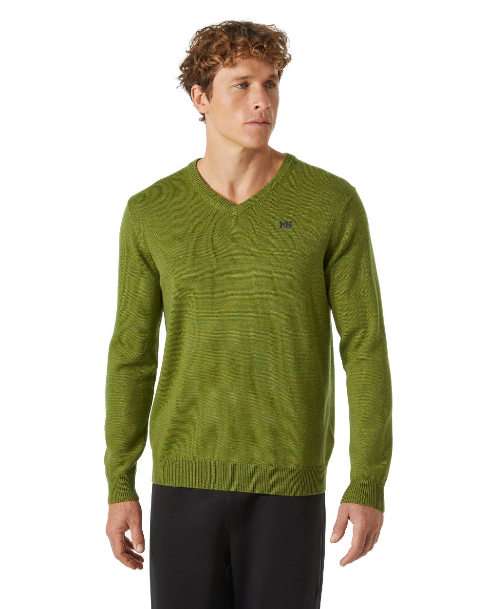 Olive Green coloured Helly Hansen Mens Shore Merino Sweater on White Background 