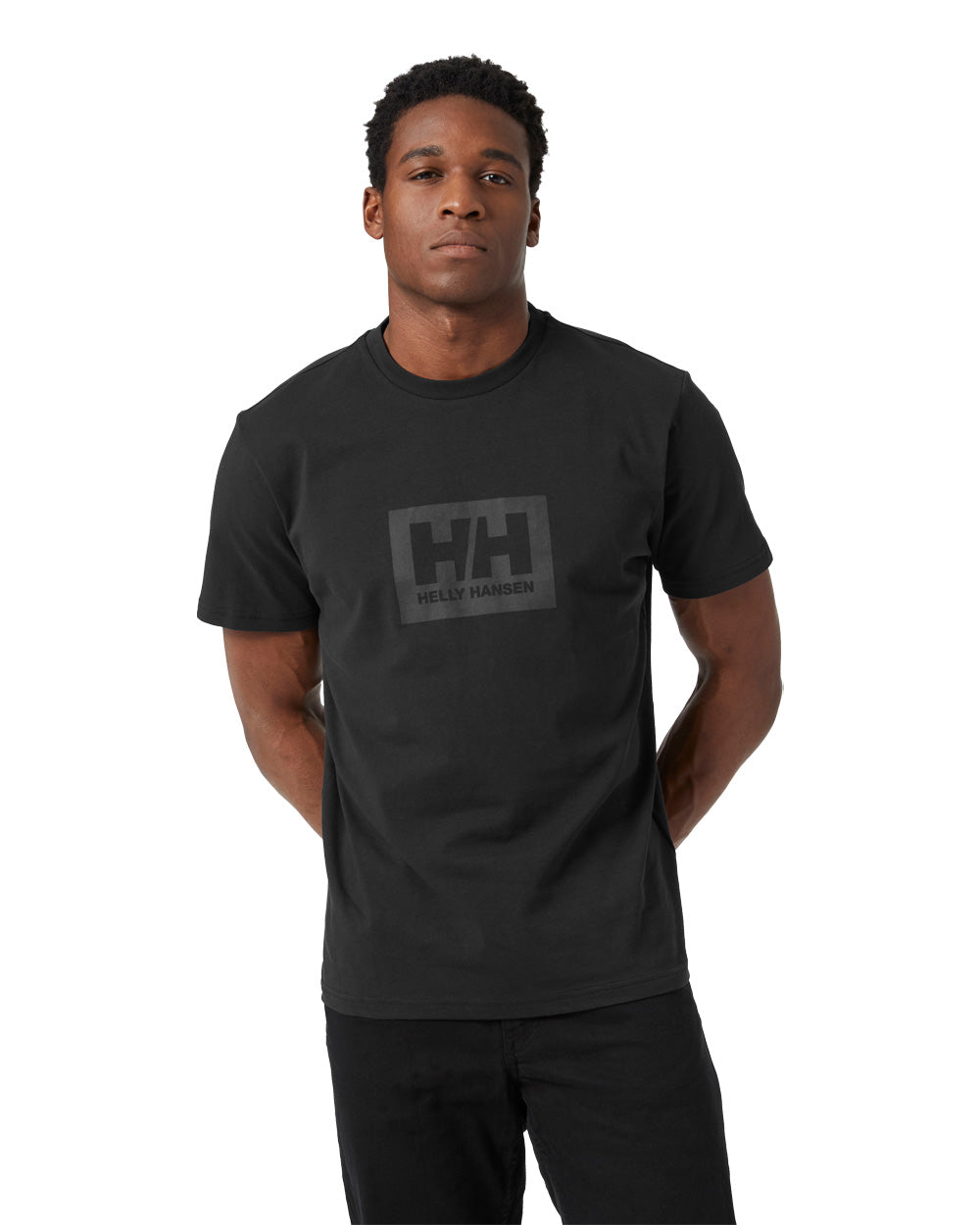 Black coloured Helly Hansen Box T-Shirt on White background 