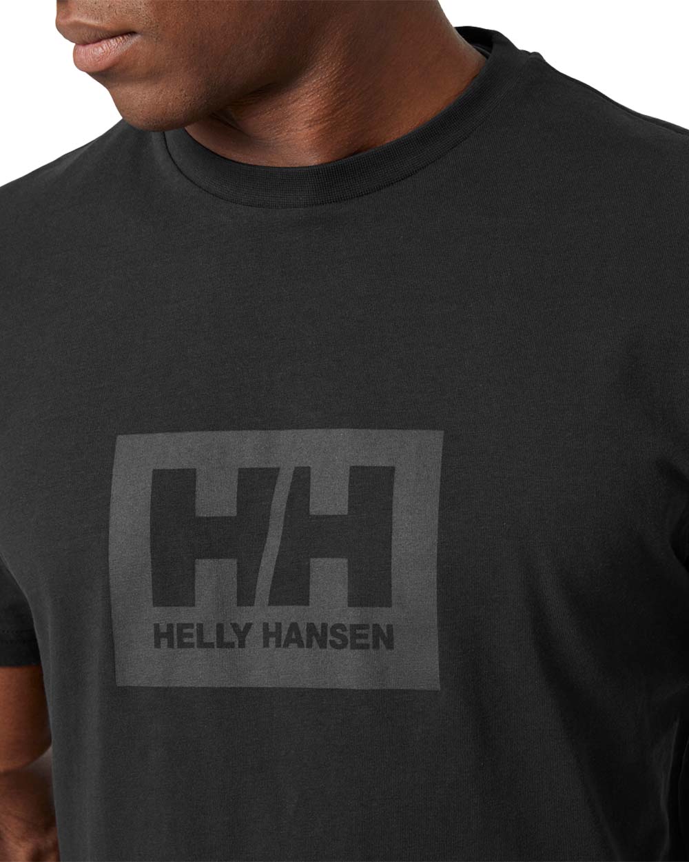 Black coloured Helly Hansen Box T-Shirt on White background 